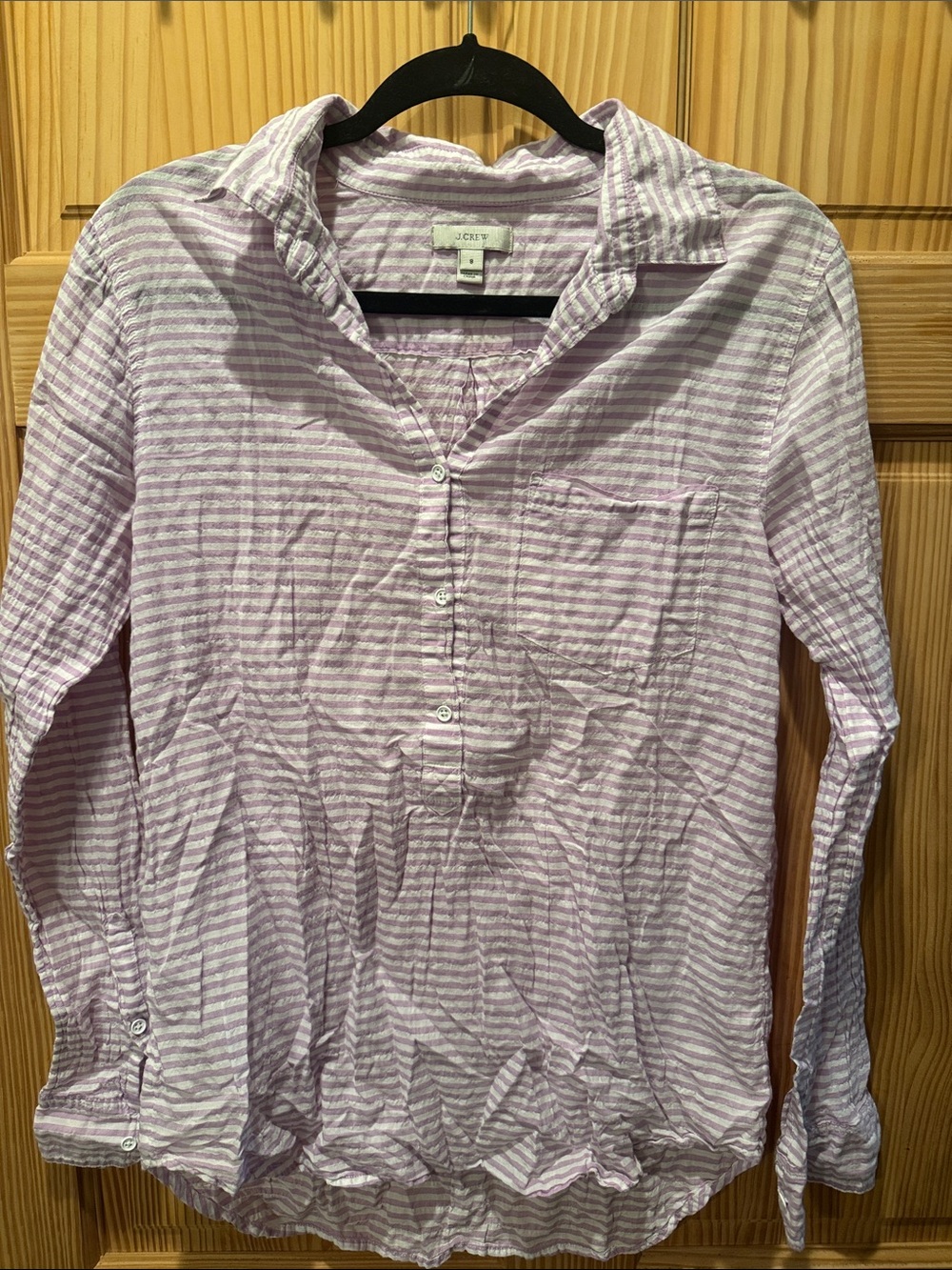 J. Crew Lavender and White Striped Cotton Button-Down Shirt